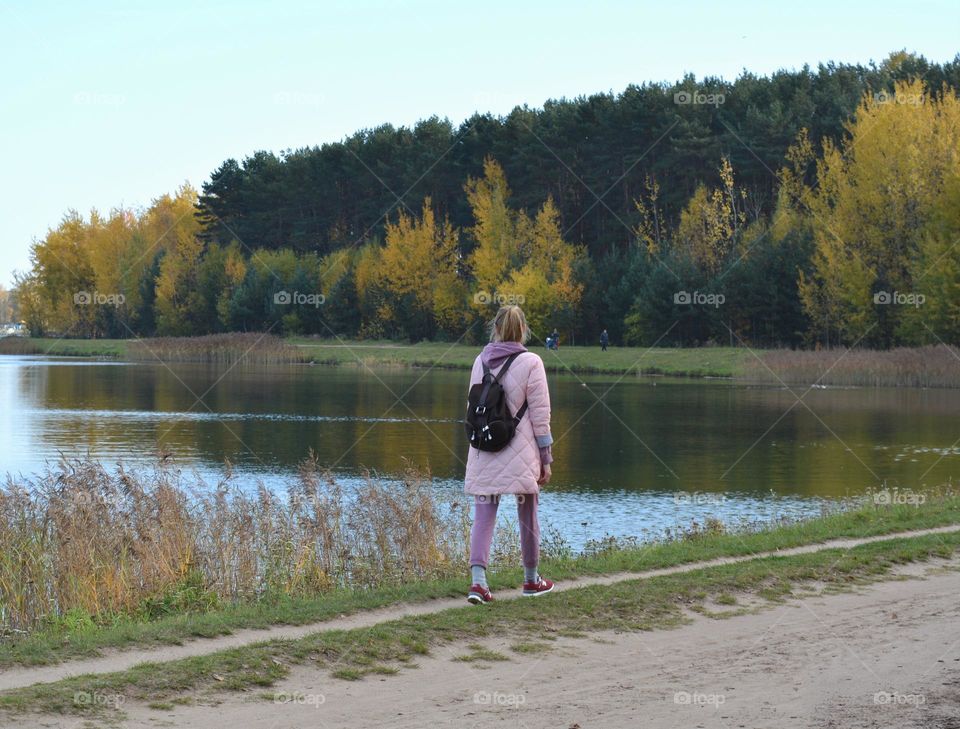 autumn nature landscape and people walking