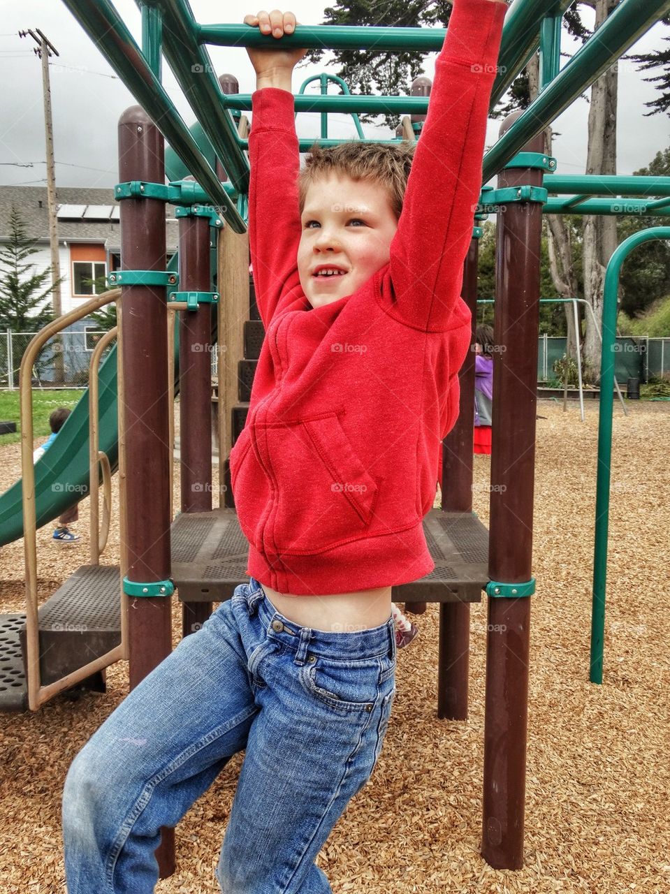 Young Boy On Monkeybars
