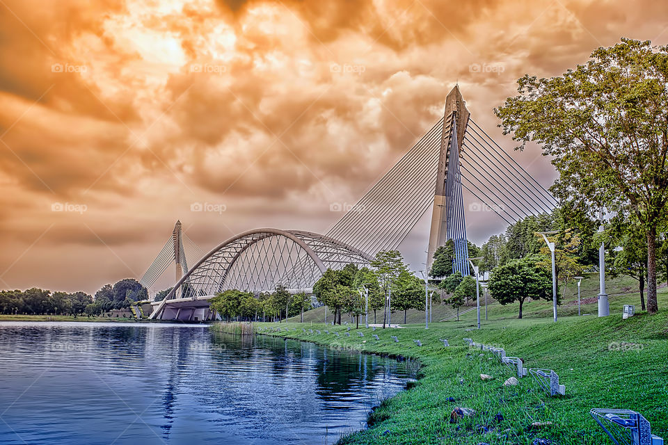 Bridges over the lake during sunset