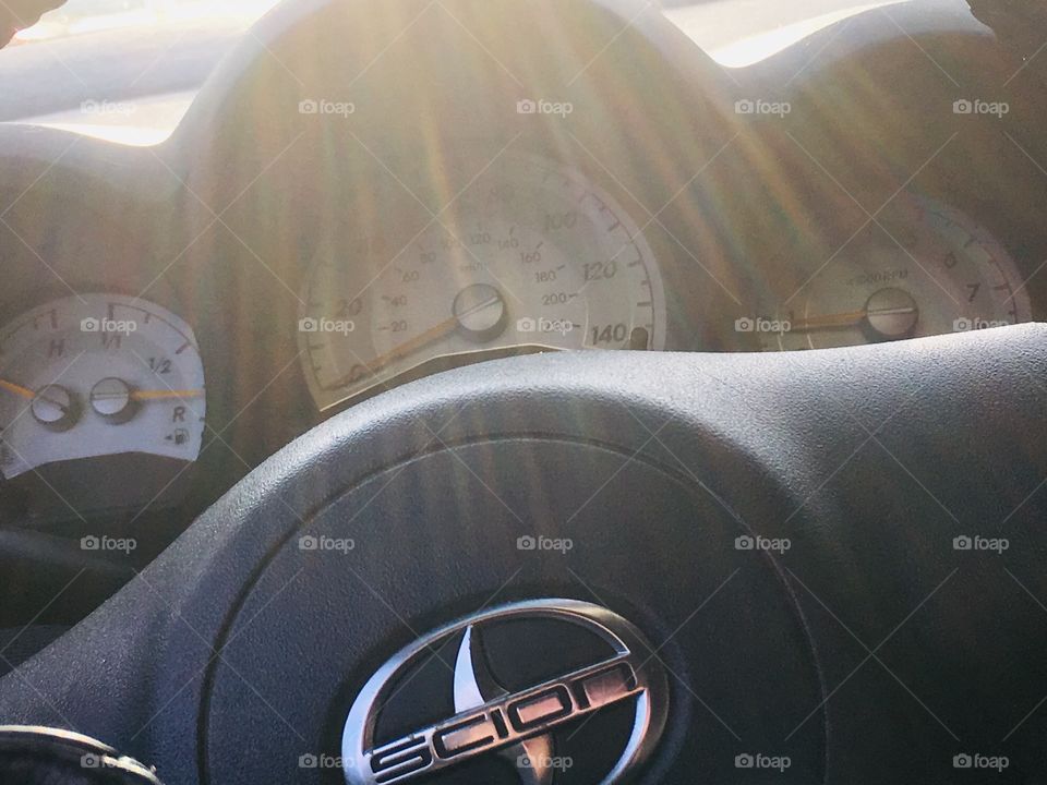 Scion steering wheel in the sunshine 