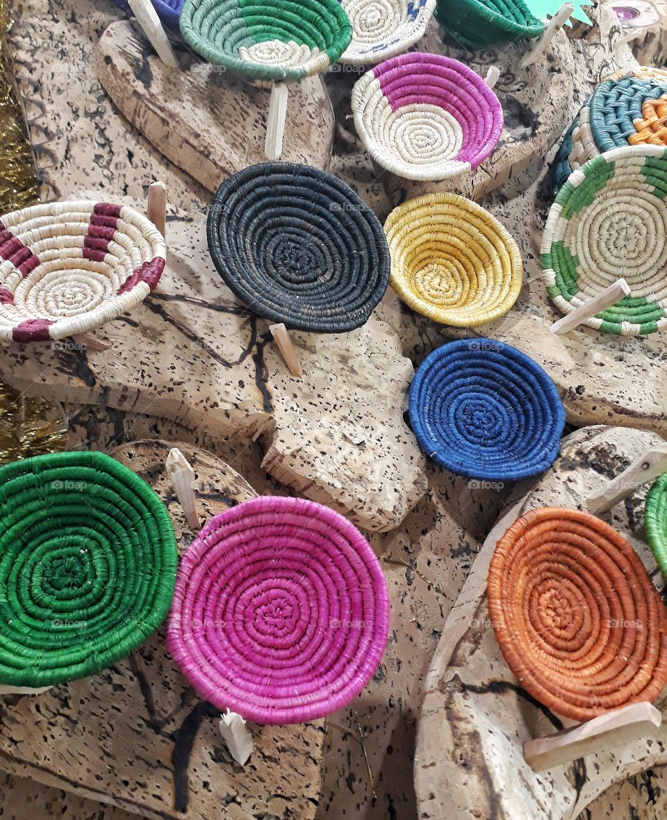 collection of mini Colored wicker basket handcrafed - Sardinia