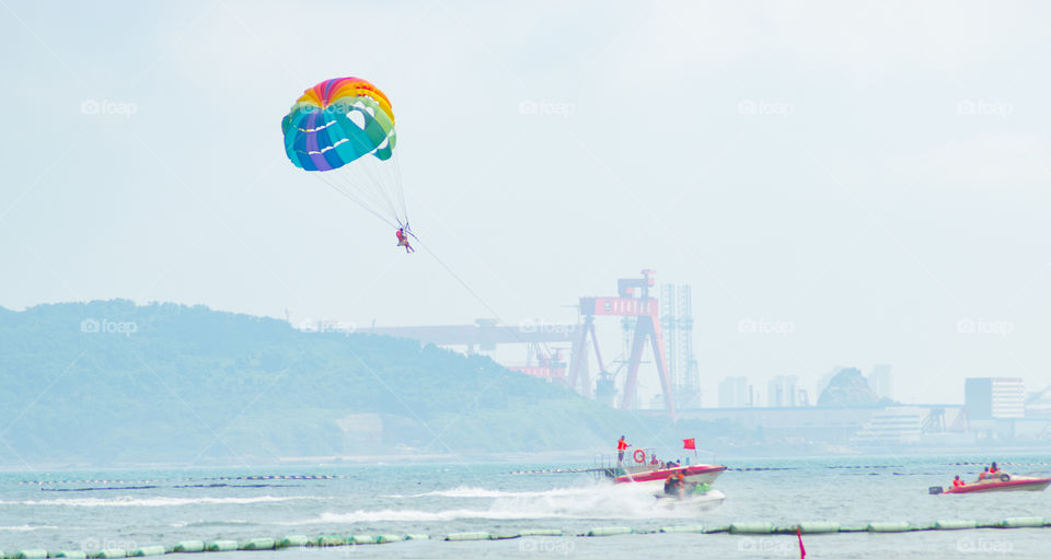 Parasailing at the beach in Qingdao