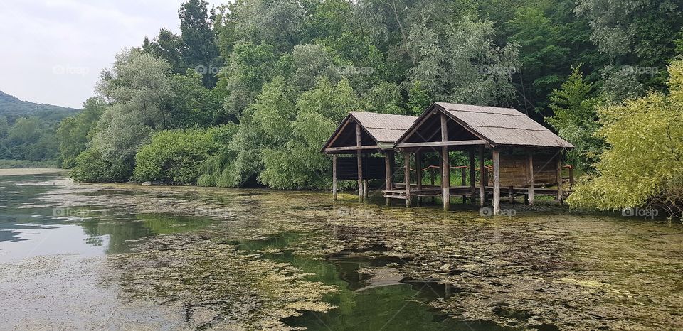 Stilt houses on Viverone lake