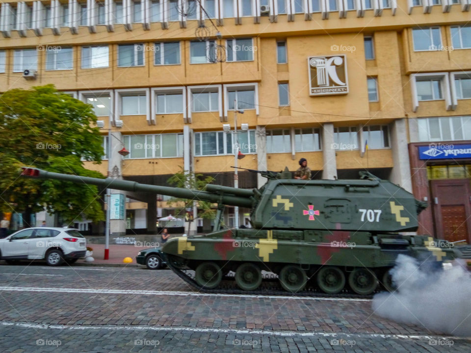 Self-propelled howtizer Msta-S of Ukrainian Armed Force on Military Parade Rehearsal, dedicated to 25th anniversary of Ukrainian Independence