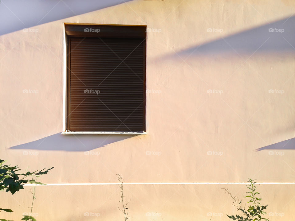 Pink wall with window and shadows 