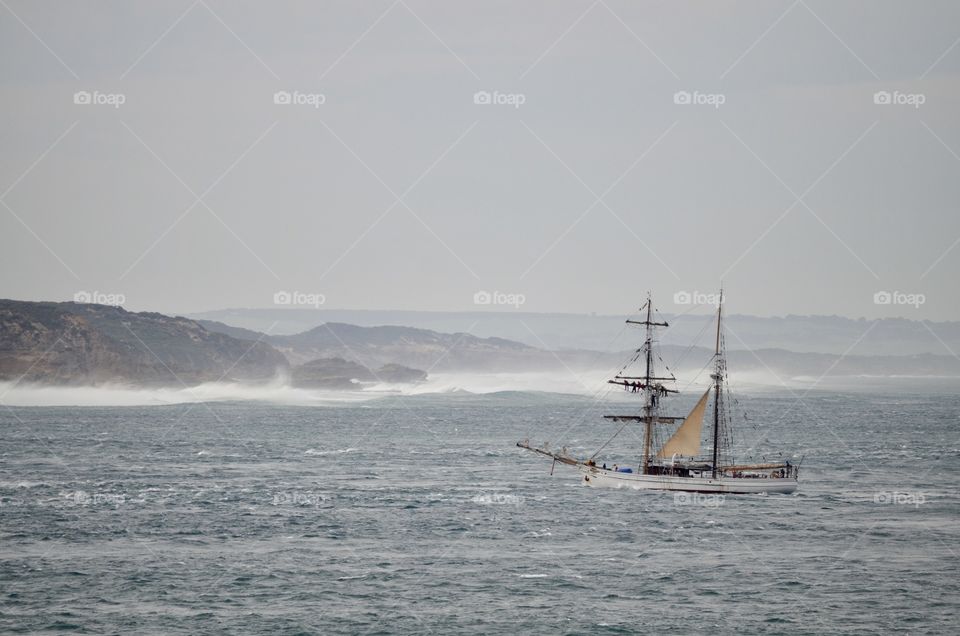 Soren Larson sailing through very rough seas