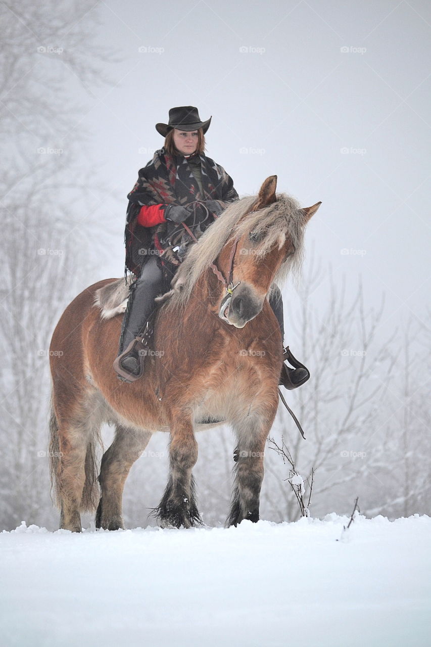 Young woman sitting on horse