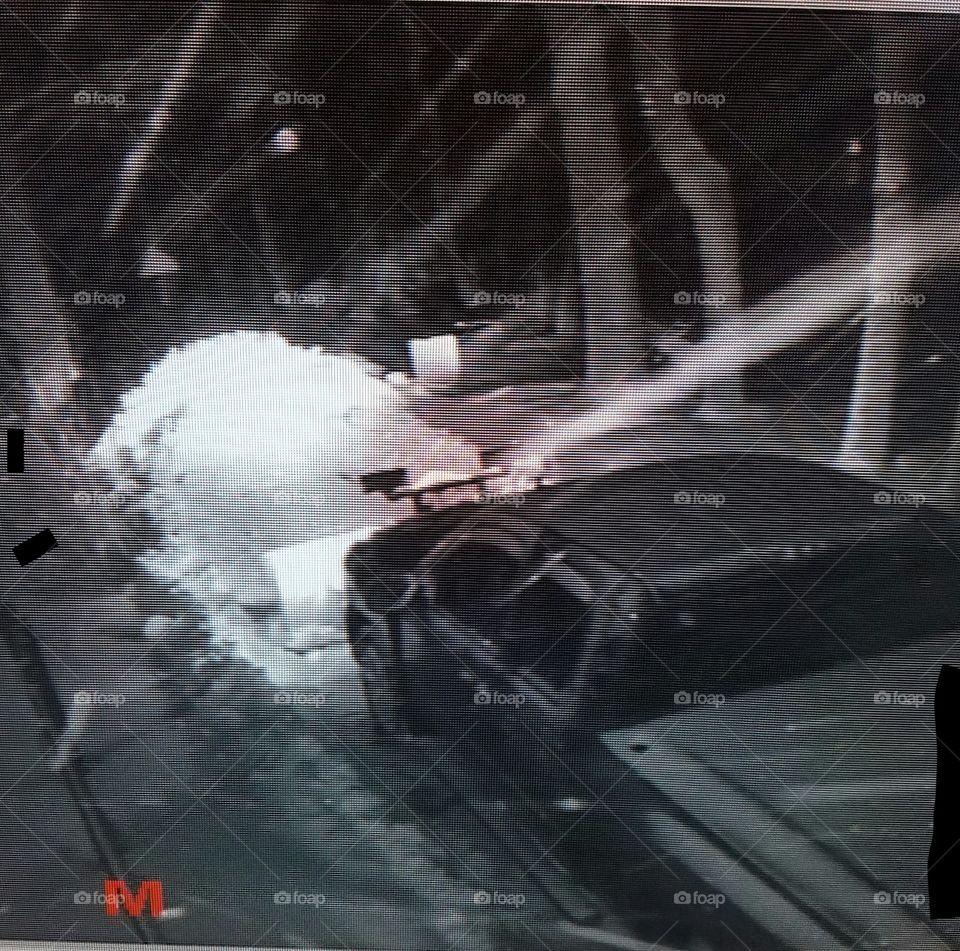Plow truck working at night, surveillance camera, 1st Boston 2017 blizzard.