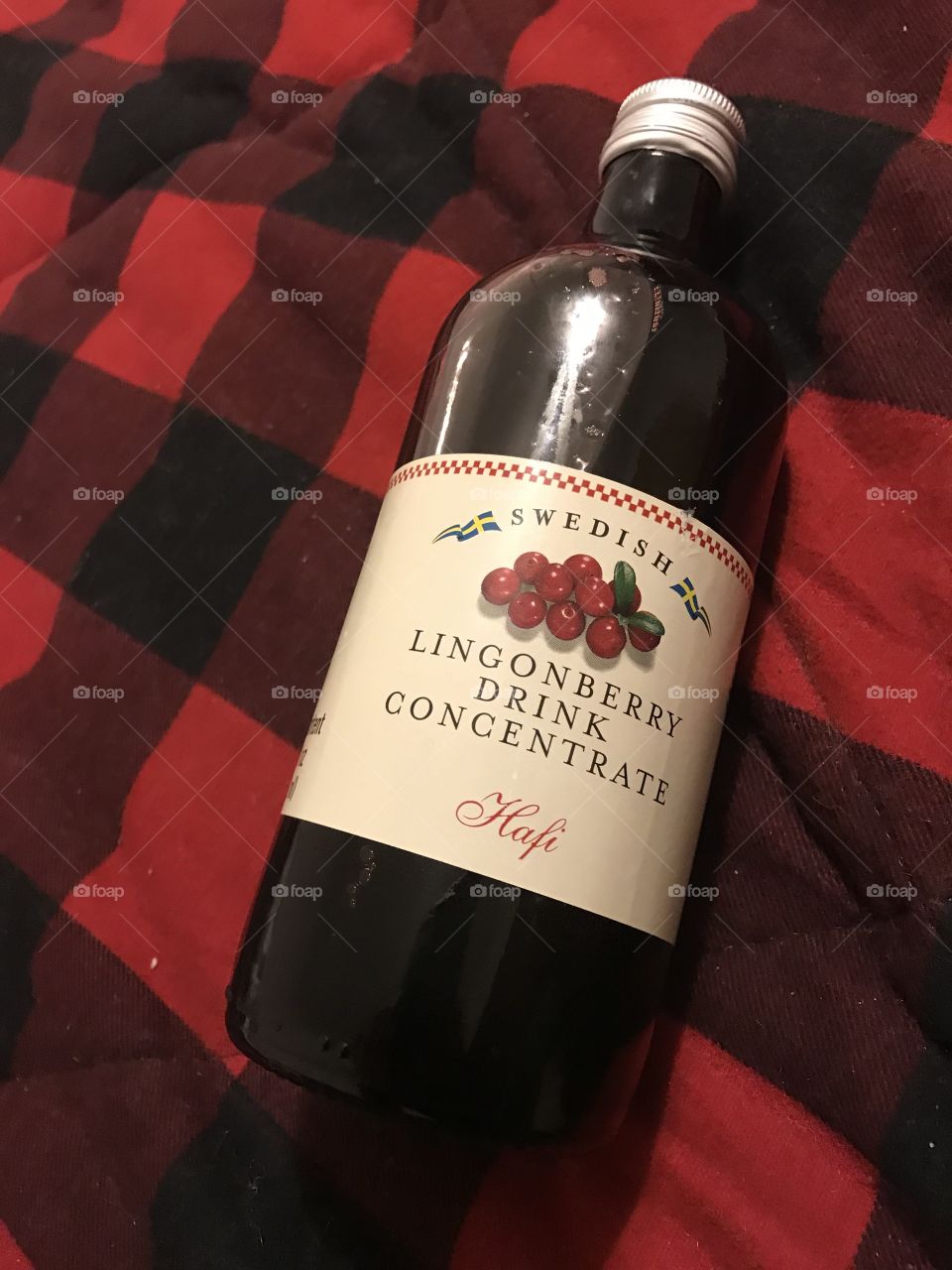 Lingonberry drink concentrate. It looks like a fine wine, but there’s no alcohol involved here! Straight from Sweden, this berry juice packs a punch!
