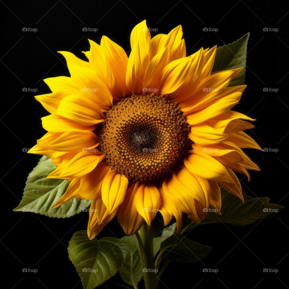 Sunflower on black background, studio shot