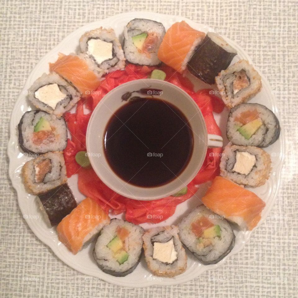 Sushi rolls, home made sushi 
