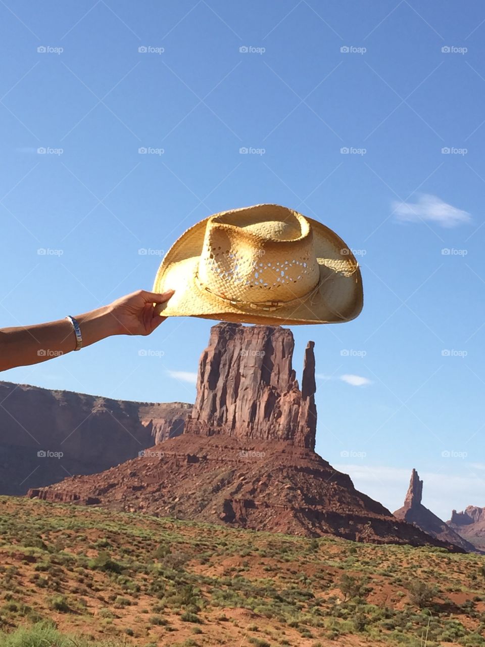 Hat on the top of the sandstone in tje monument valley tribal park,Utah