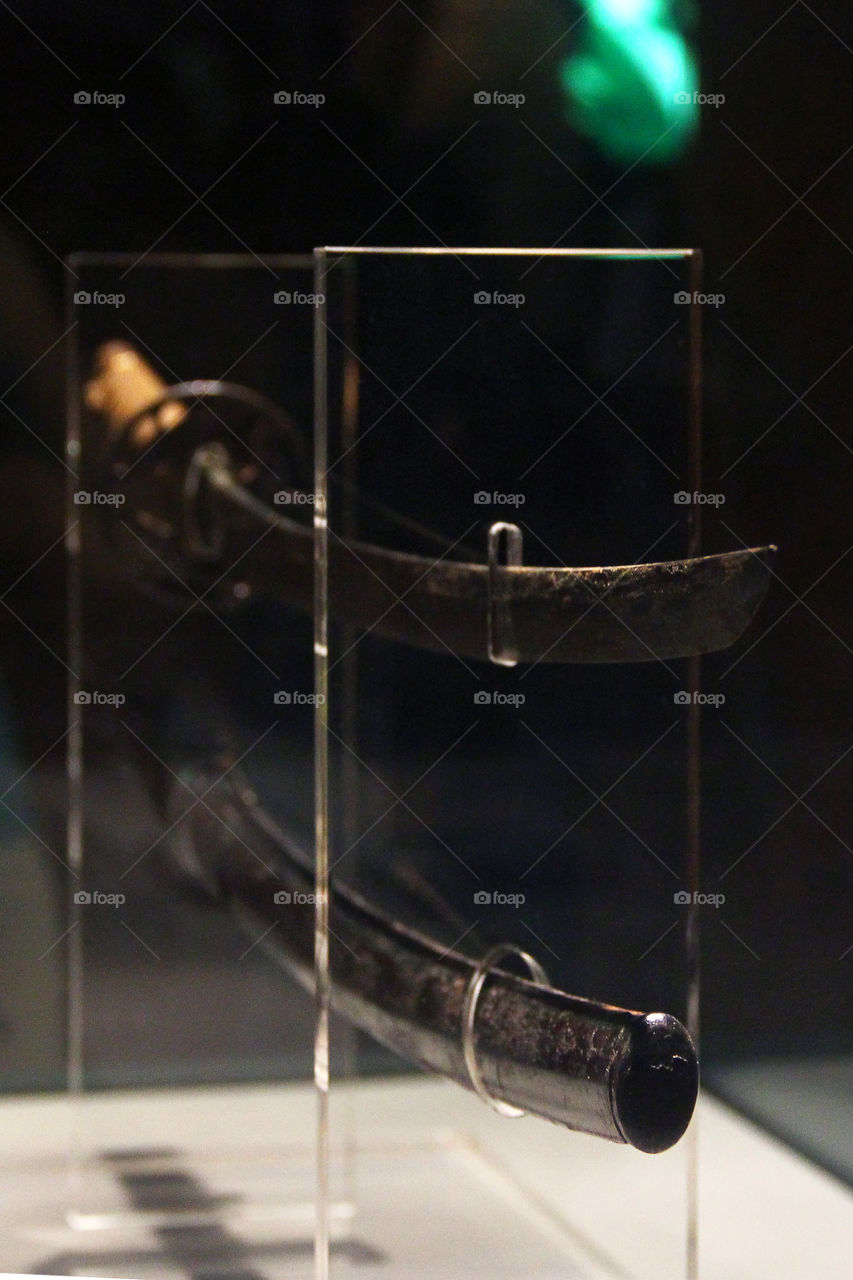 sword at shanghai museum. a sword display at the shanghai museum in china