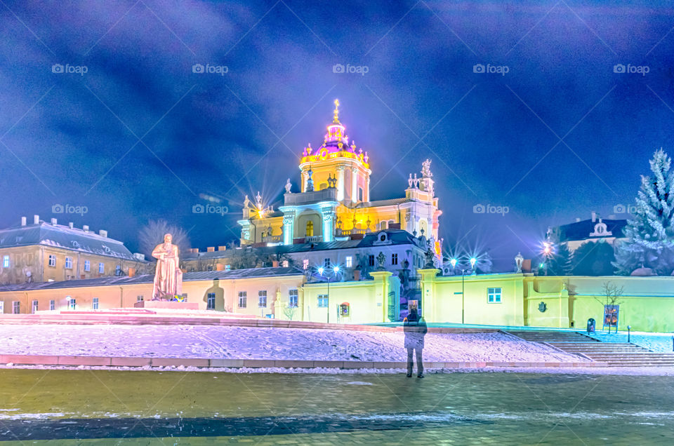 Night Lviv city scene