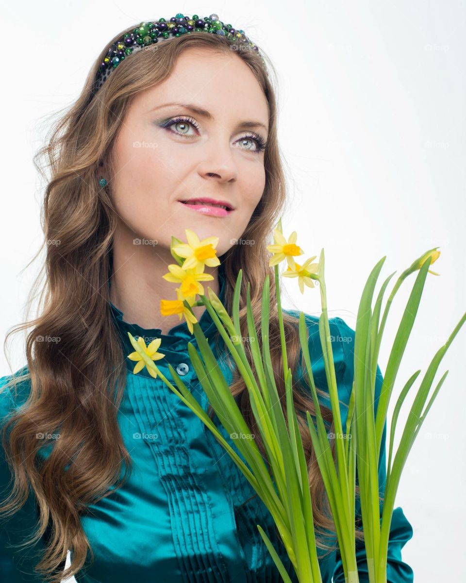Spring model girl with flowers 