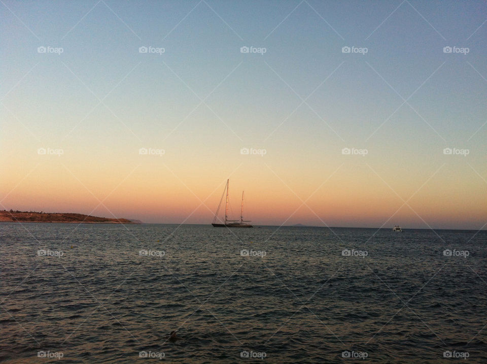 sky sunset sea boat by goldive
