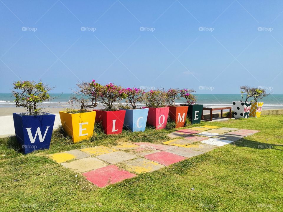 Inscription on the beach of Thailand - Welcome