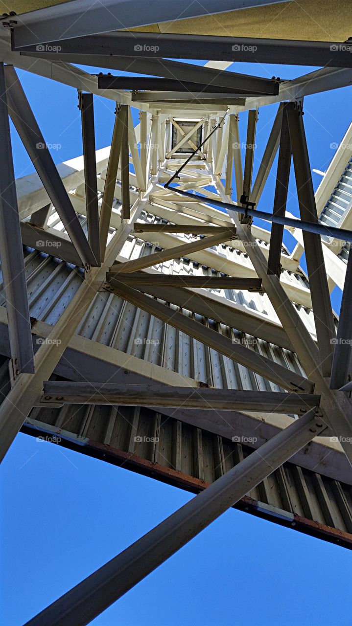 Looking up the support tower.. Looking straight up from inside the support tower.