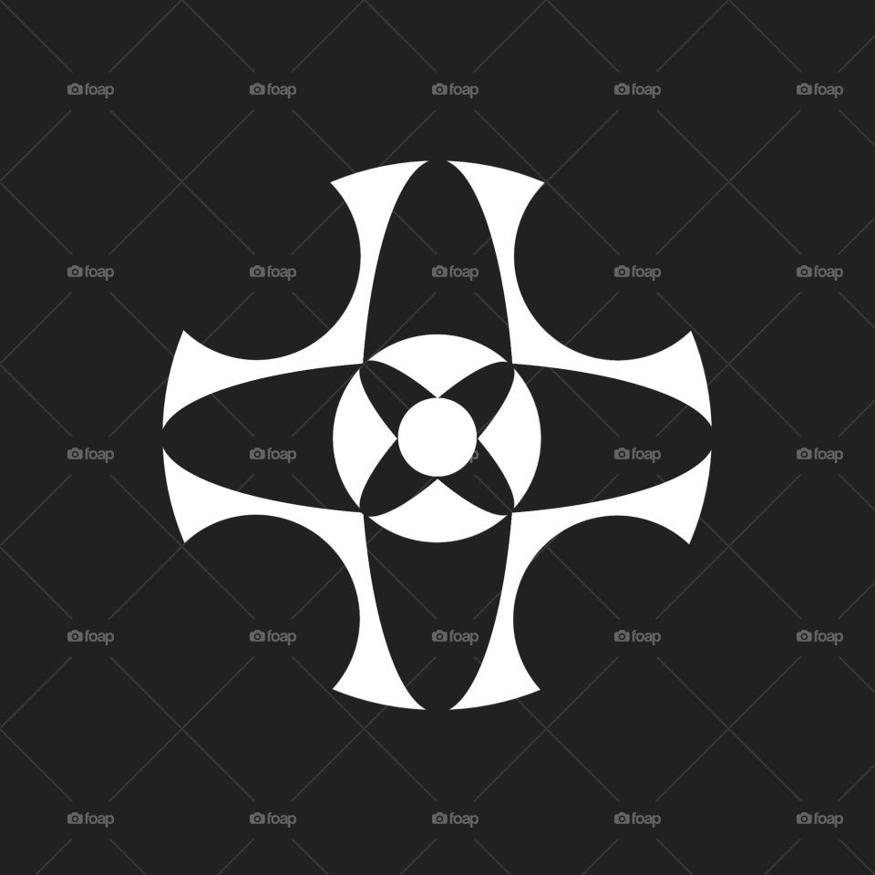 This logo features a symmetrical abstract design, which resembles a cross with curved edges and a circular pattern in the middle