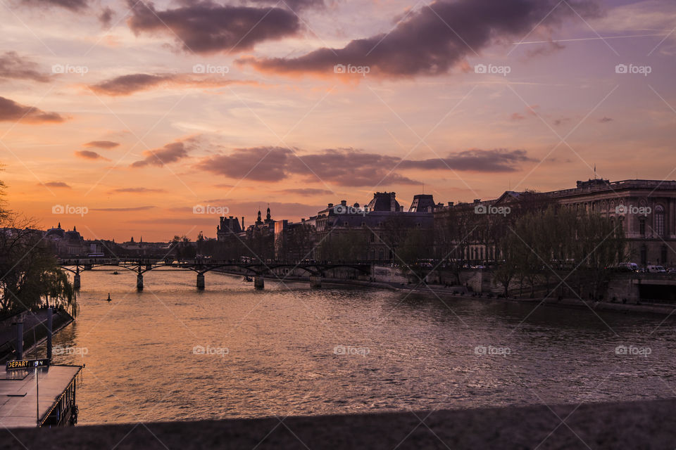 Sunset at París! the Seine River, architecture, skyline, bridge, sky, beautiful view. France Amazing country. My last travel to Paris