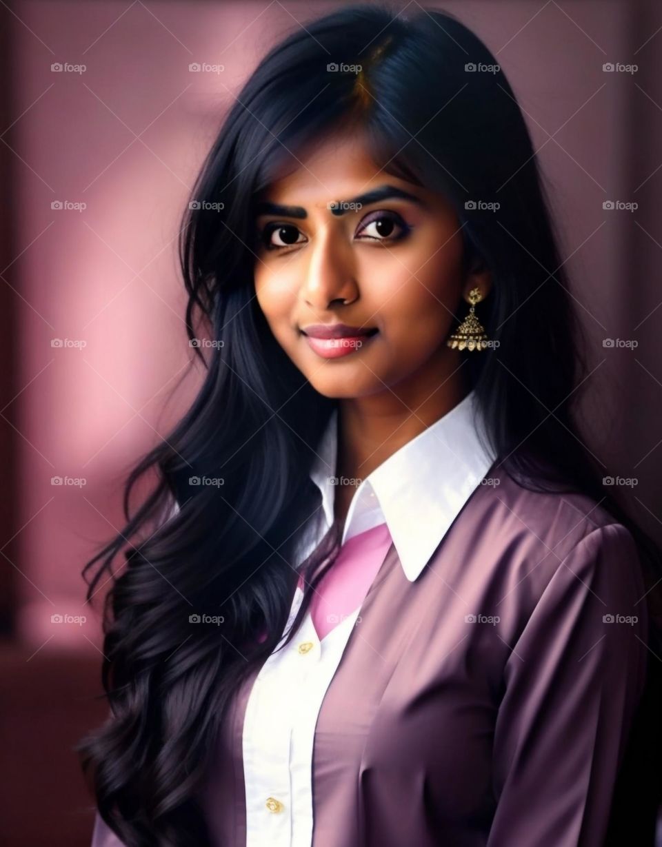 Confident young indian woman looking at camera at home, headshot