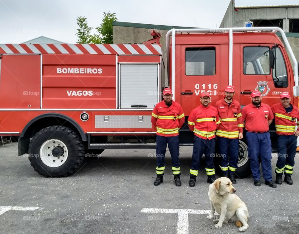 Fire department and their dog, Vagos, Portugal