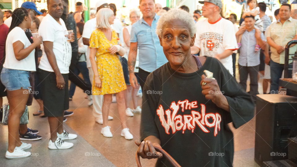 The Warrior. Las Vegas 2018. She doesn't seem to have much and the entitled men behind keep interrupting her trance like dance to live jazz music, but the warrior is still smiling.