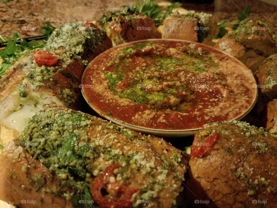 Chicken Parmesan garlic bread.