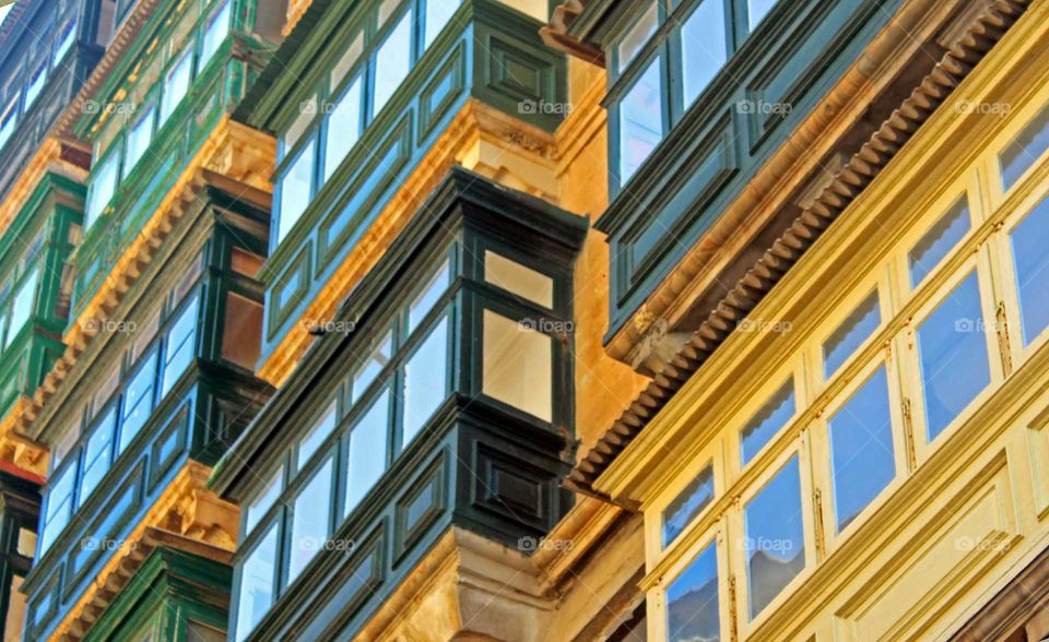 typical wooden balconies at Valletta. Malta