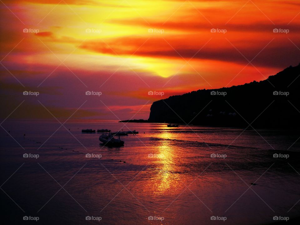 Silhouette of mountain during sunset