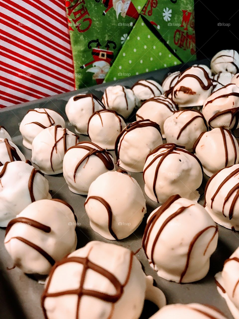 Cookie balls with icing and frosting. YUM!