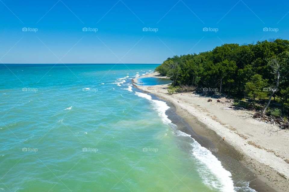 Aerial drone video footage of Beautiful Lake Erie in New York State during summer time