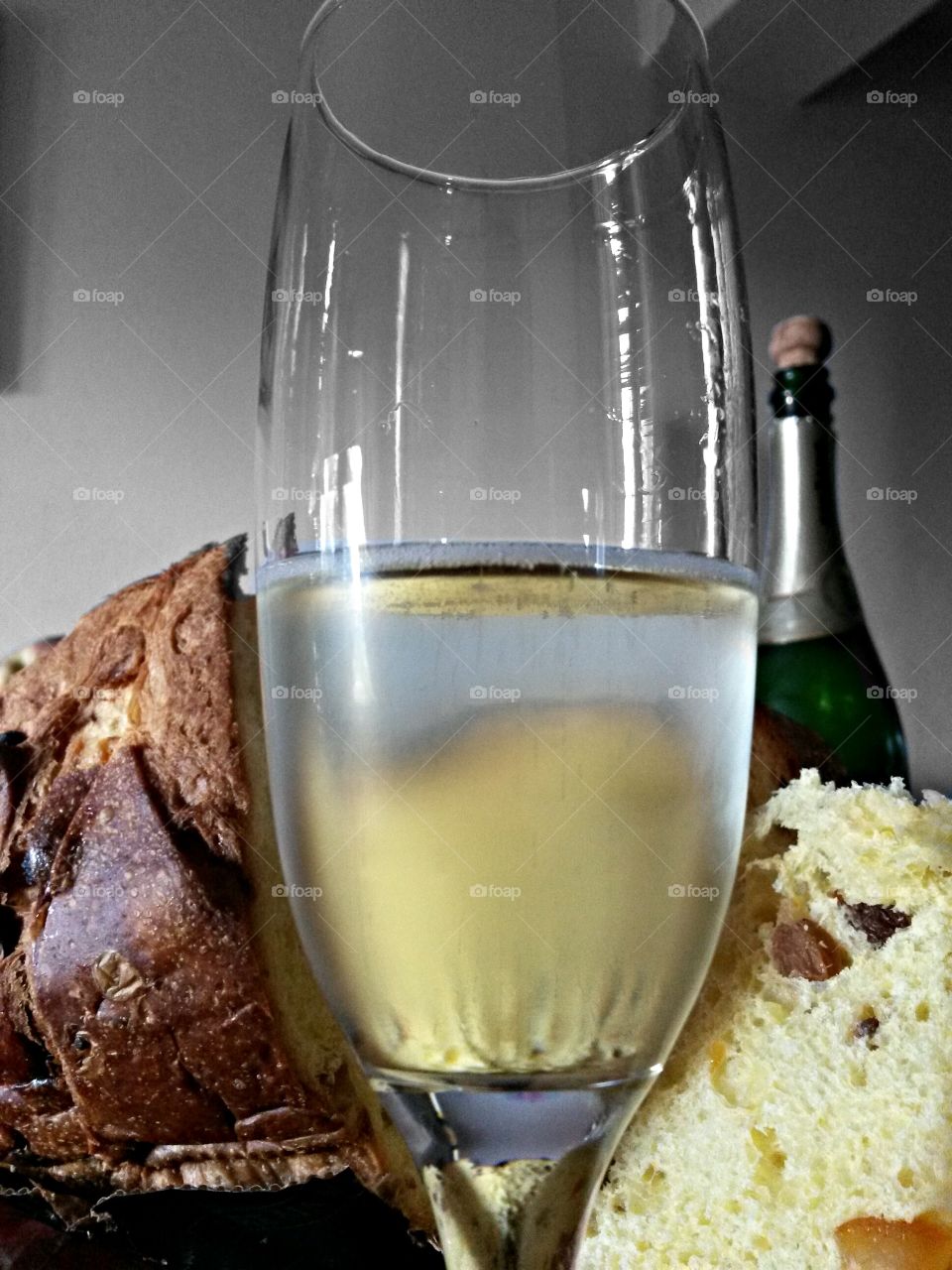 sparkling wine and italian traditional panettone for christmas celebration