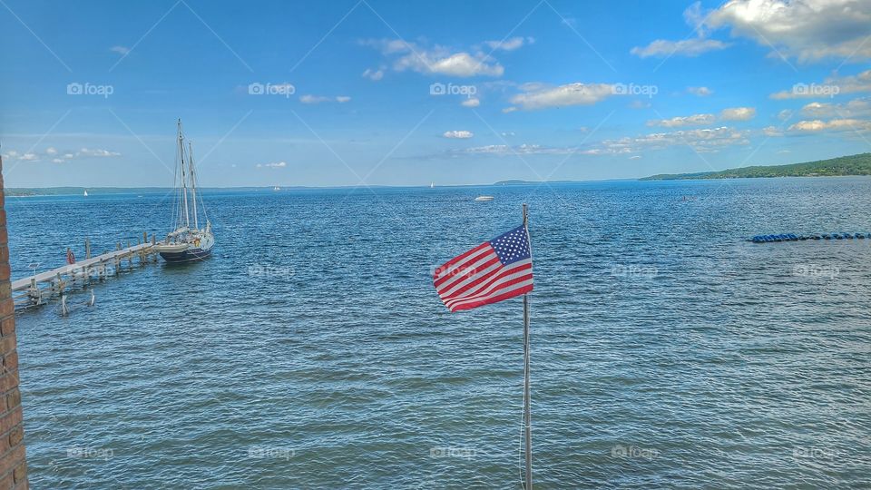 flag on lake Michigan