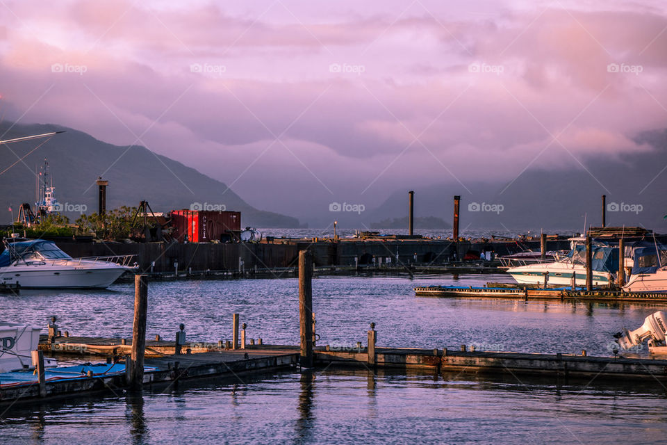 View of harbor during sunset