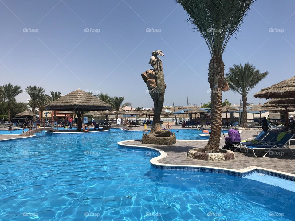 Swimming pool in Beach resort Seagull in Hurghada, Egypt