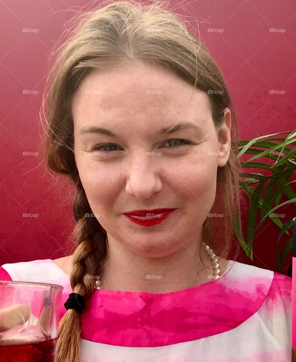 Katy having a refreshing glass of tea.