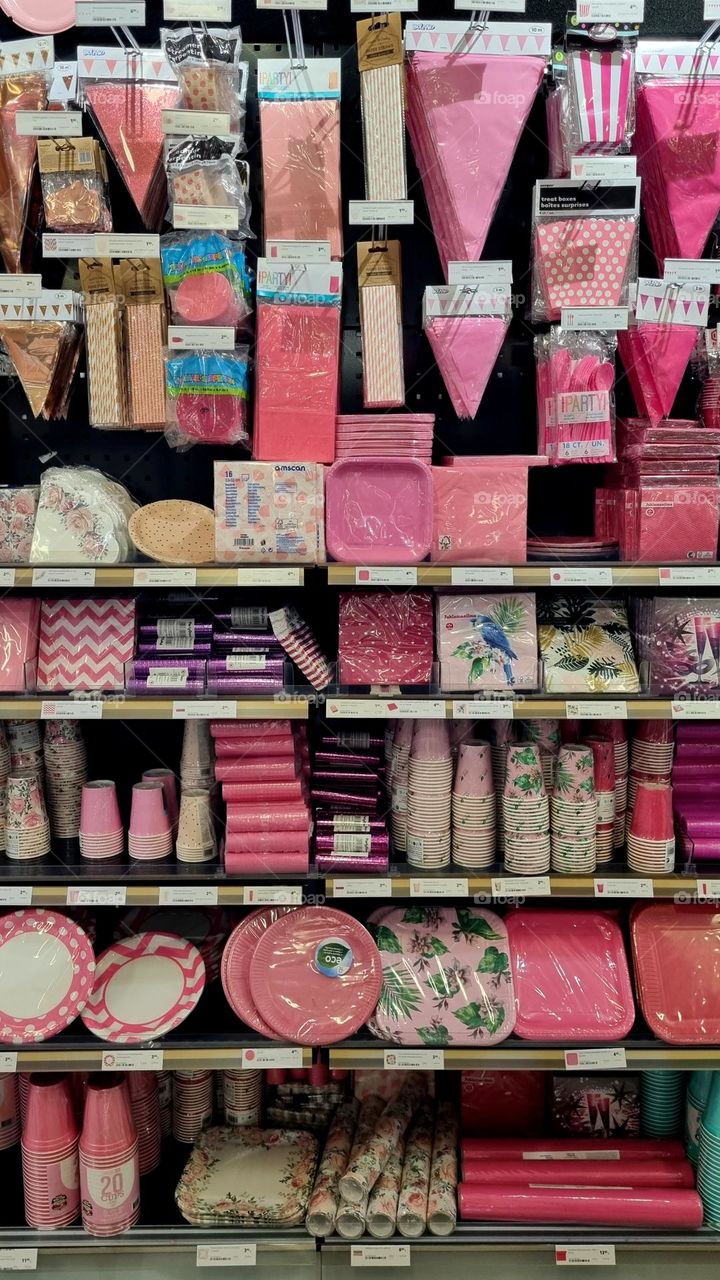 The party store has decorations suitable for every theme. Light pinks & pinks go well with a Barbie themed party.