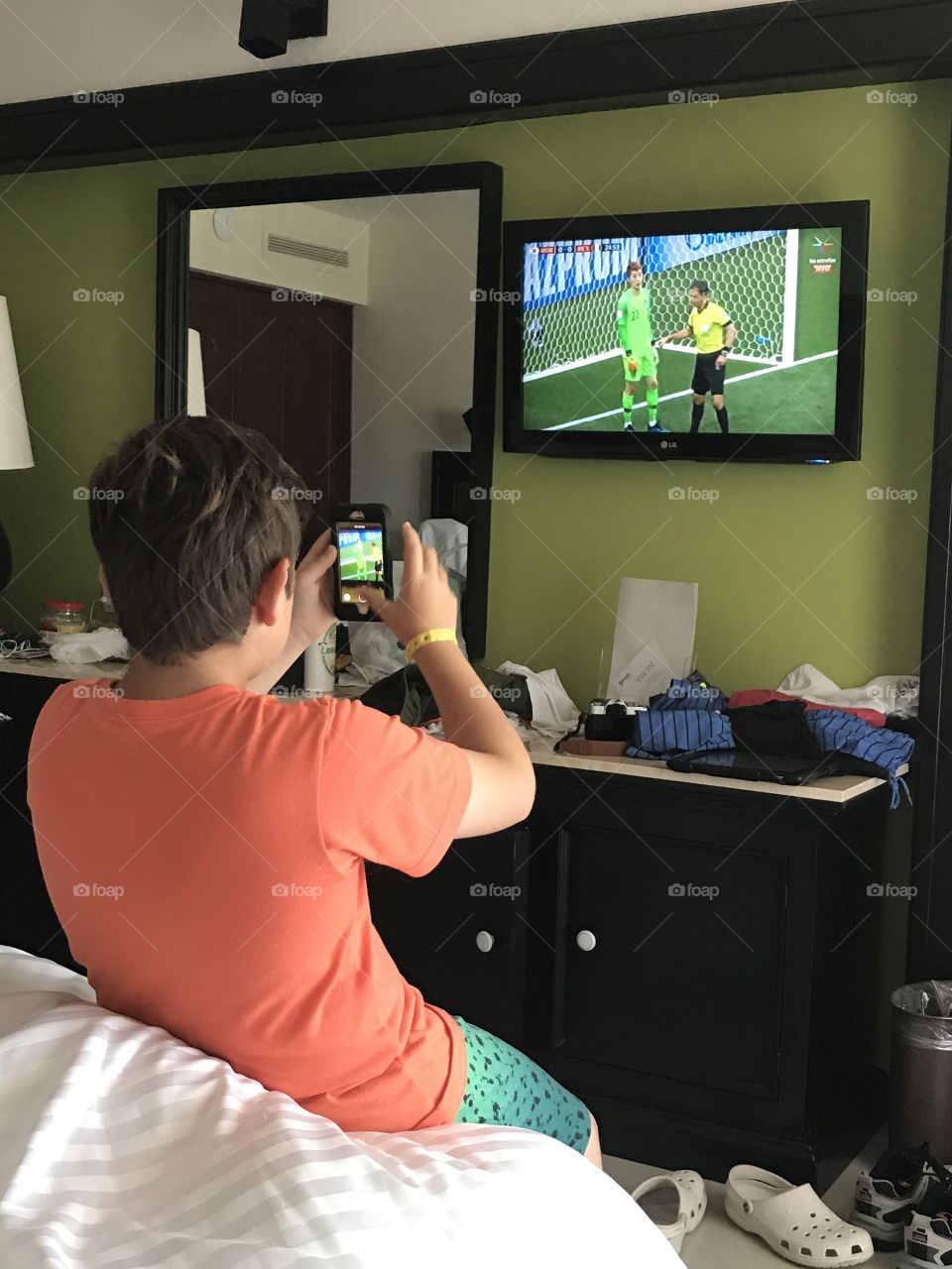 Hotel room tv soccer world cup moment