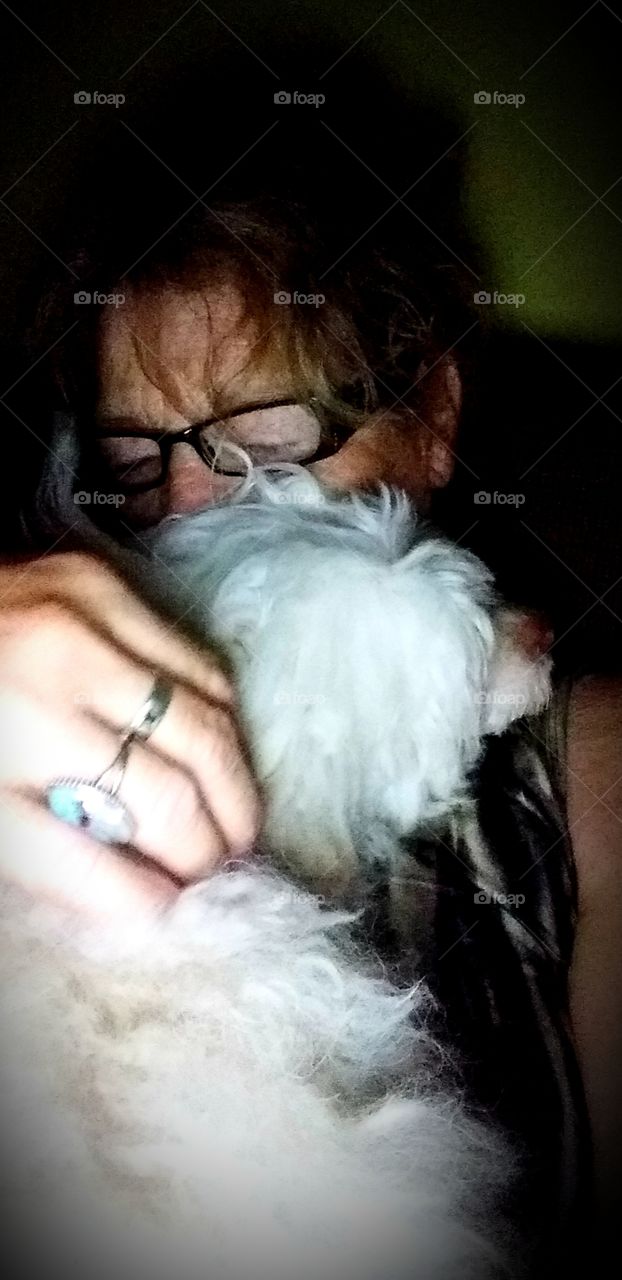 my little dog stuck to me like glue. she is so afraid of storms 😰