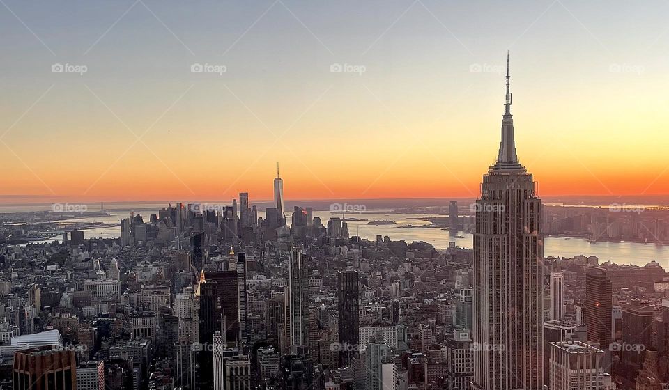 View of the Empire State Building at sunset in NYC
