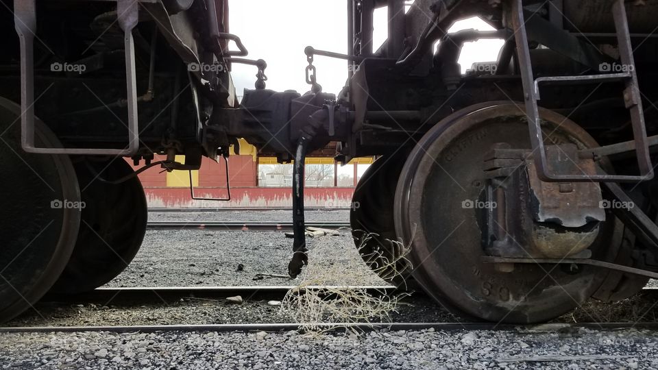 Close up of wheels on vintage railway car