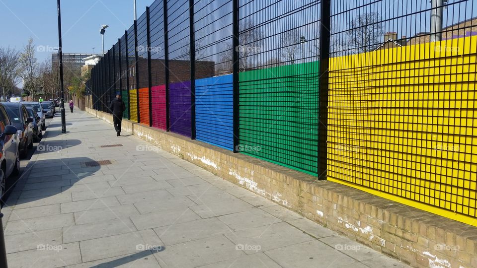 View of a multicolored fence