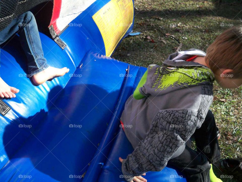 sliding out the bounce house