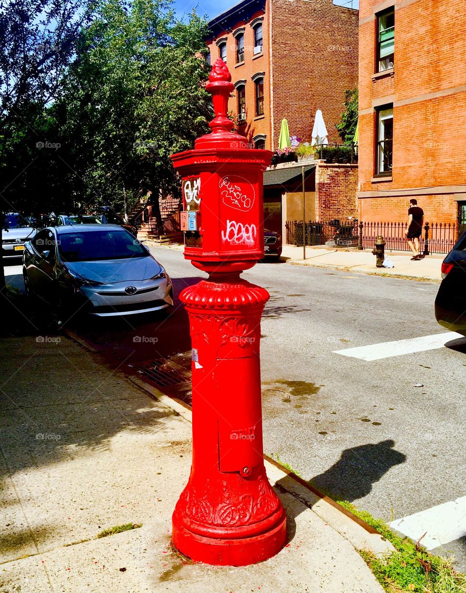 This NYC fire hydrant is truly a beauty. It was found in all its intensely bright red splendor in “Clinton Hill”, Brooklyn not far from “Fulton Street”. 2020. Hypnotic Productions