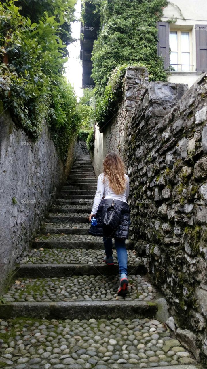 Woman climbing stairs