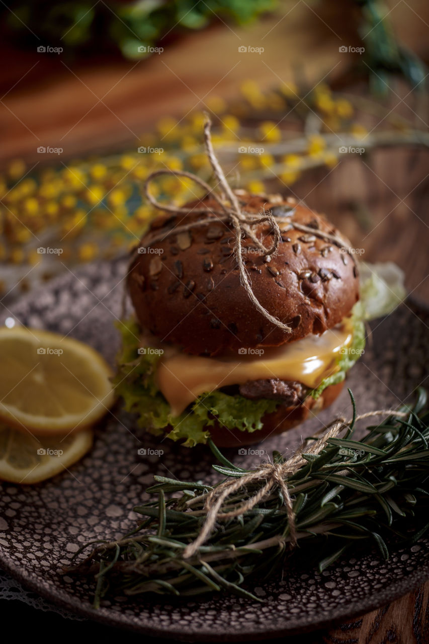 Dark burger with grain bread