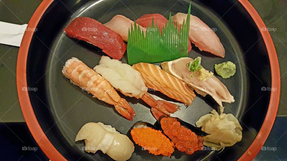 High angle view of seafood
