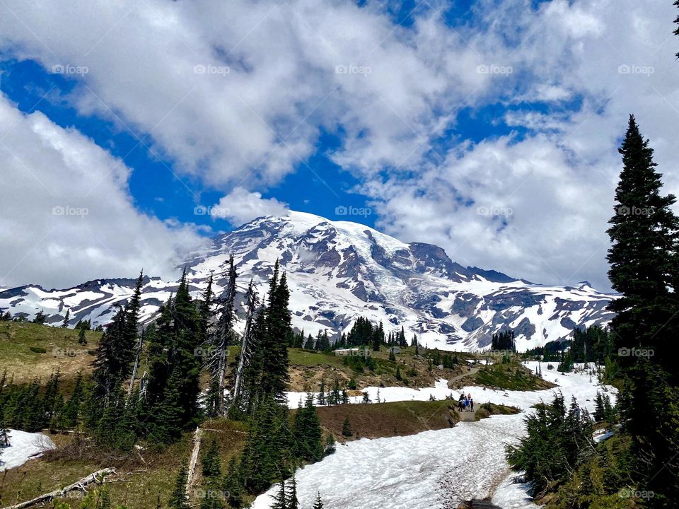 Mount Rainier, Blue Sky With Clouds, June 2023