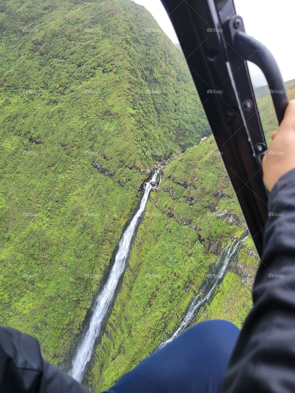 Hawaii waterfall in helicopter 